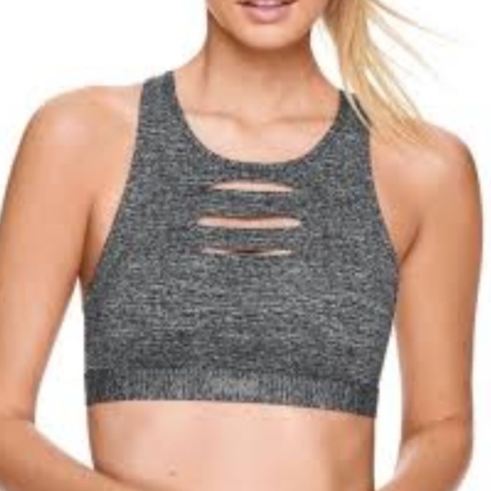 VS PINK Ultimate Gray High Neck Slashed Sports Bra Crisscross Activewear XSmall